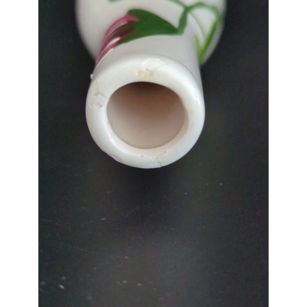Hand Painted Porcelain Lilies Bottle Vase Handcrafted 7in Floral 1980s USA